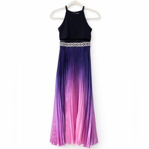 Rare Editions Purple and Pink Maxi Kids dress featuring ombré effect. Pleaded